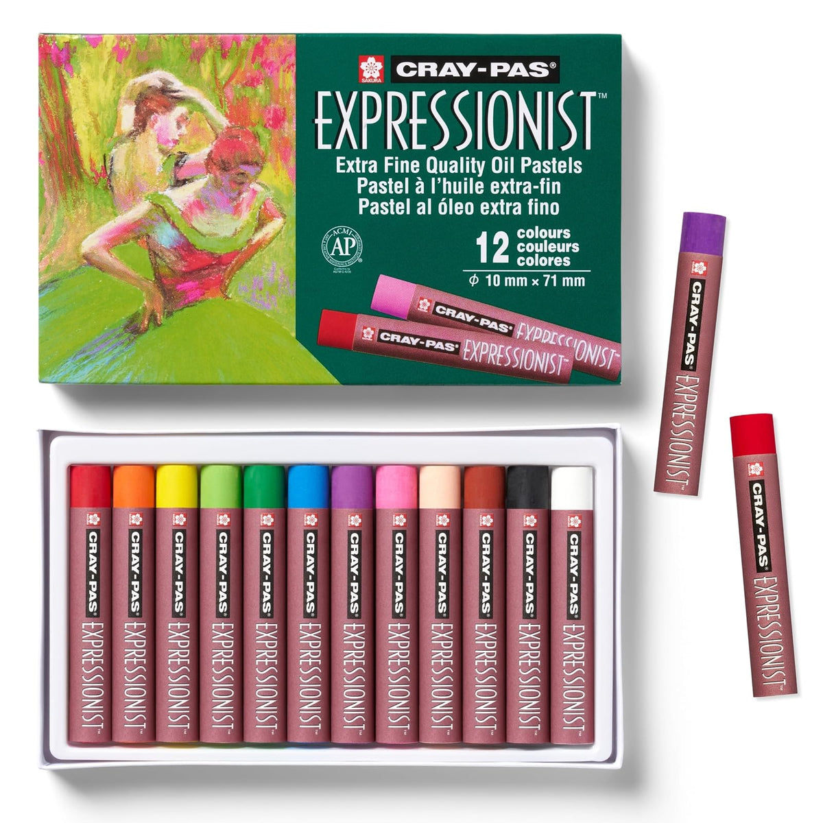 SAKURA Barras Óleo Pastel Set 12 Colores | Barras Artísticas | Pasteles originales al óleo para artistas, textura cremosa para mezclar, capas y arañazos, no tóxicos, calidad japonesa