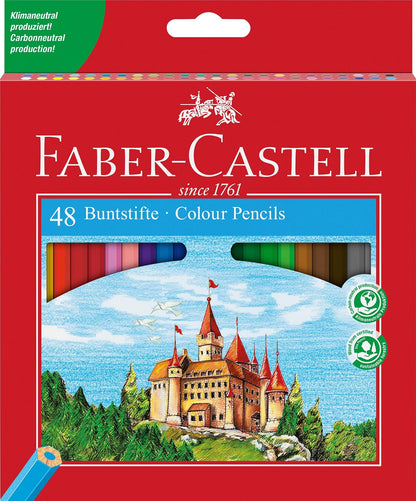 Faber-Castell Lápices de Color Hexagonal con 48 Lápices de Diferentes Colores, tienen un diseño hexagonal que proporciona un agarre cómodo y evita que rueden