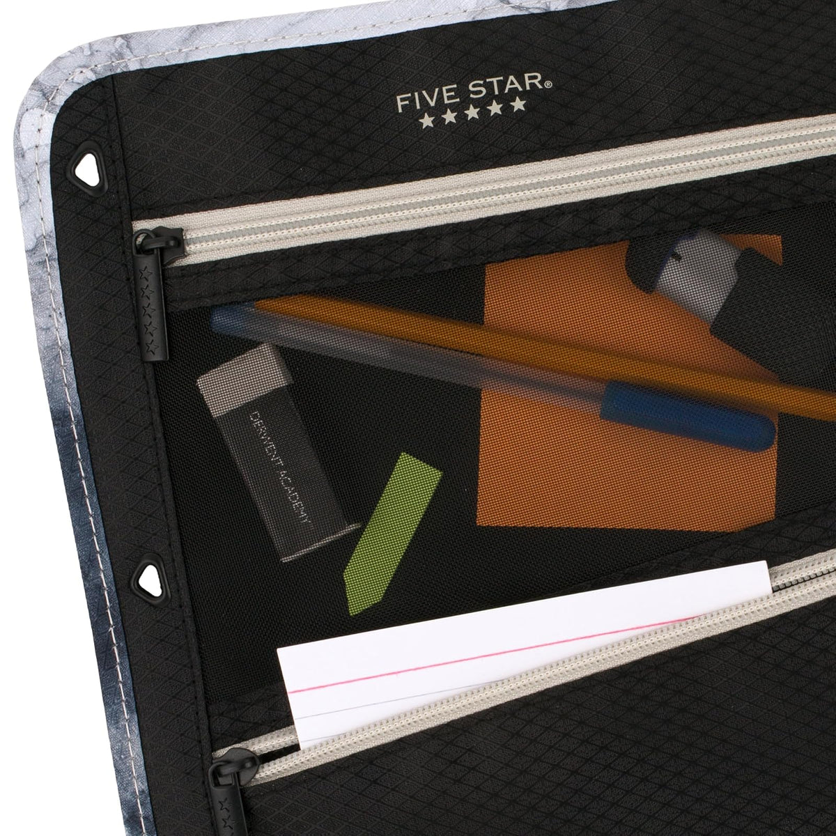 Five Star - Estuche para lápices, estuche para bolígrafos, bolsa con cierre de 3 bolsillos, se adapta a carpetas de 3 anillas, organizador de almacenamiento para suministros de aula, auriculares