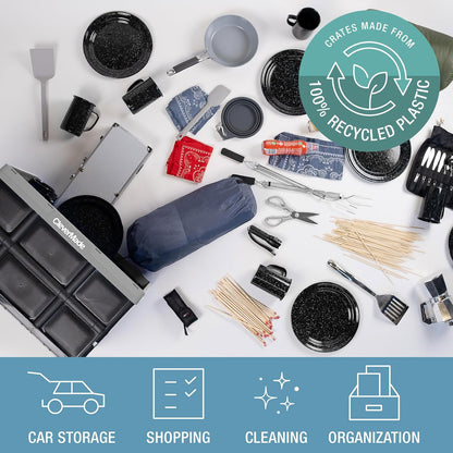 CleverMade Contenedores Plegables de Almacenamiento, Paquete de 3, 62 L, Apilables, Color Piedra