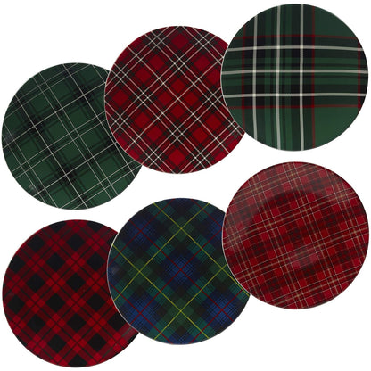 Certified International 22925SET6 - Plato de cena de Navidad a cuadros de 10.8 pulgadas, juego de 6 diseños surtidos, talla única, multicolor