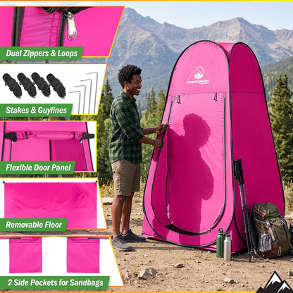 Wakeman Outdoor - Tienda de campaña de privacidad para Ducha, vestidor o Inodoro portátil con Bolsa de Transporte para Camping, Playa o portón Trasero (Rosa)