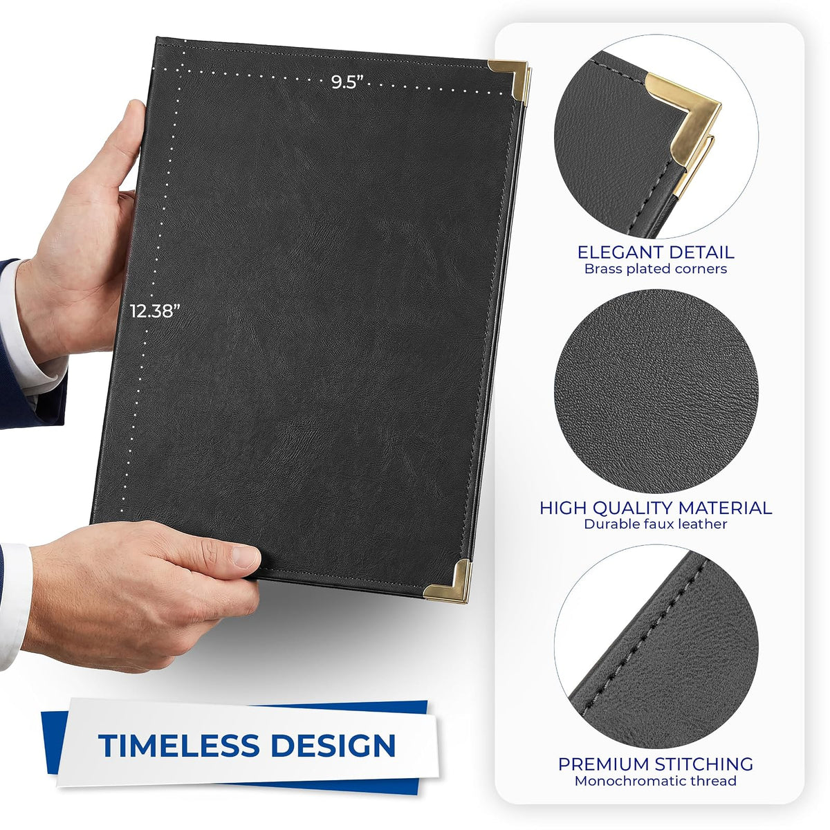 Samsill Classic Collection - Portafolio de trabajo con esquinas de latón, tamaño carta, con forro y bloc de escritura, negro, Plano, Negro