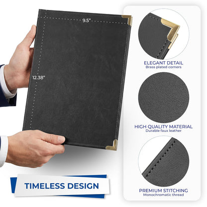 Samsill Classic Collection - Portafolio de trabajo con esquinas de latón, tamaño carta, con forro y bloc de escritura, negro, Plano, Negro
