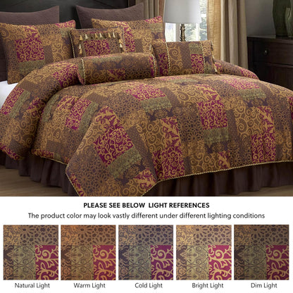 Chezmoi Collection Amelia - Juego de edredón de 9 Piezas con diseño Floral Jacquard Patchwork, Queen, Multicolor