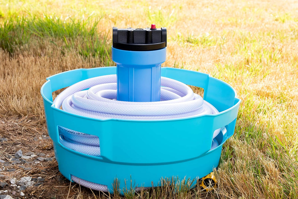Camco 20167 - Manguera de agua para RV y cesta de cable eléctrico, color azul, proporciona organización y almacenamiento para tus mangueras de agua y cables eléctricos, soporta hasta 70 pies de