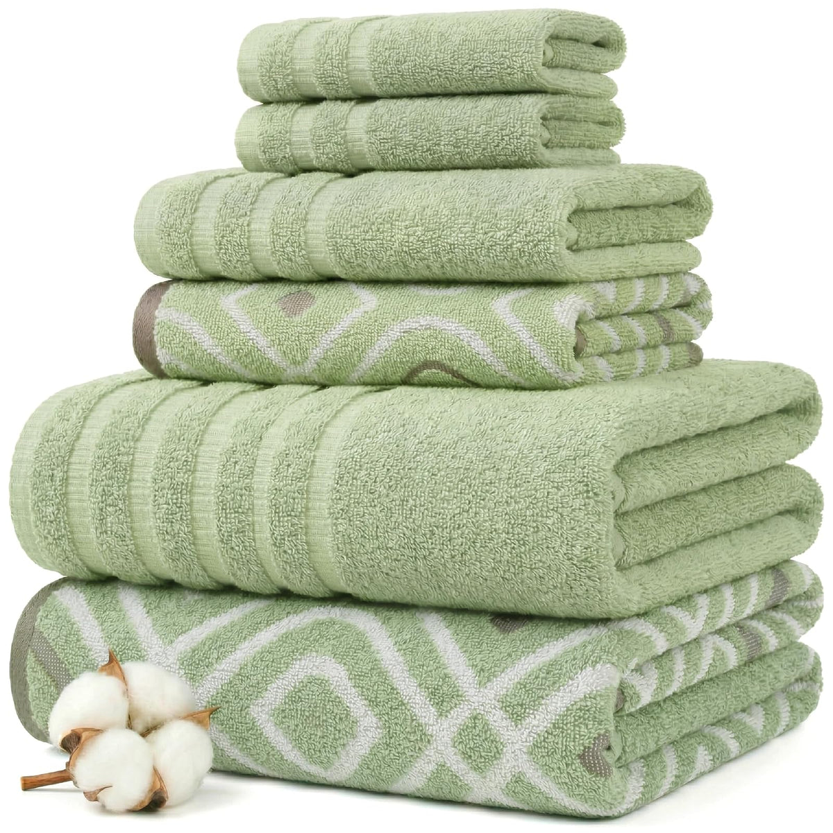 Amrapur Overseas Juego de Hilo teñido Oxford Rayas Jacquard/sólido Ultra Suave 500 G/m2, 100% algodón Peinado Juego de Toallas [Verde Salvia]