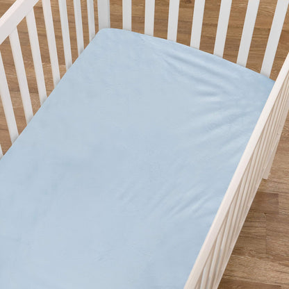 American Baby Company Heavenly Soft - Sábana bajera ajustable de chenilla de 28 x 52 pulgadas, sábana cálida y acogedora de chenilla neutra, azul, para niños y niñas, se adapta a colchones de cuna y