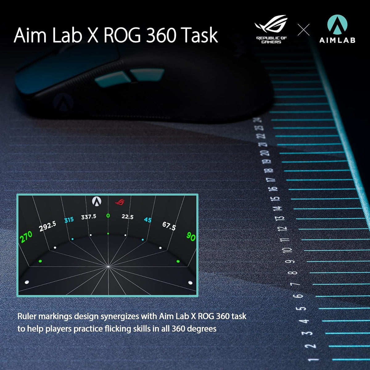 ASUS ROG Hone Ace Aim Lab Edition Gaming Mouse Pad, 508 X 420 x 3 mm, Large Size, Soft, Hybrid Cloth Material, Non-Slip Rubber Base, Esports & FPS Gaming, Black
