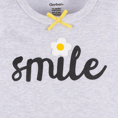 Gerber Set 4 Pañaleros sin Manga para Bebé Niña, Color Abeja Amarillo/Gris, Talla 3-6M