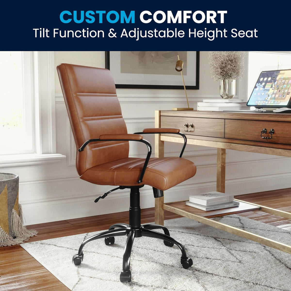 Flash Furniture Whitney Silla de Computadora Respaldo Medio LeatherSoft Café/Negro