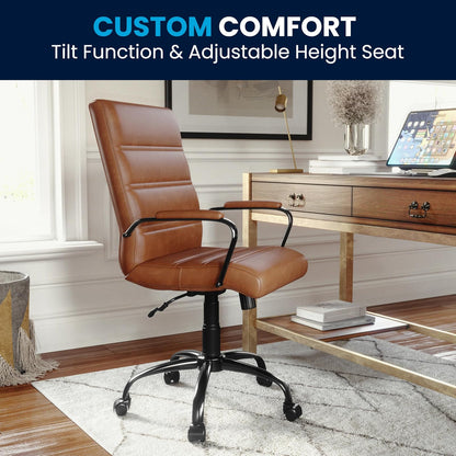 Flash Furniture Whitney Silla de Computadora Respaldo Medio LeatherSoft Café/Negro