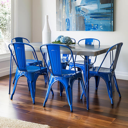 AC Pacific - Sillas de Comedor industriales de Metal de 18 Pulgadas de Altura, Asiento apilable de Cocina o Bar, diseño Moderno Duradero, Muebles de Acento versátiles, Juego de 2, Azul