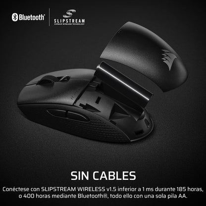 Corsair M55 Wireless Ratón Ligero para Juegos FPS – 2.4GHz & Bluetooth – 24,000 PPP – Batería de Larga Duración – Seis Botones Programables – Empuñaduras Laterales Texturizadas – Negro
