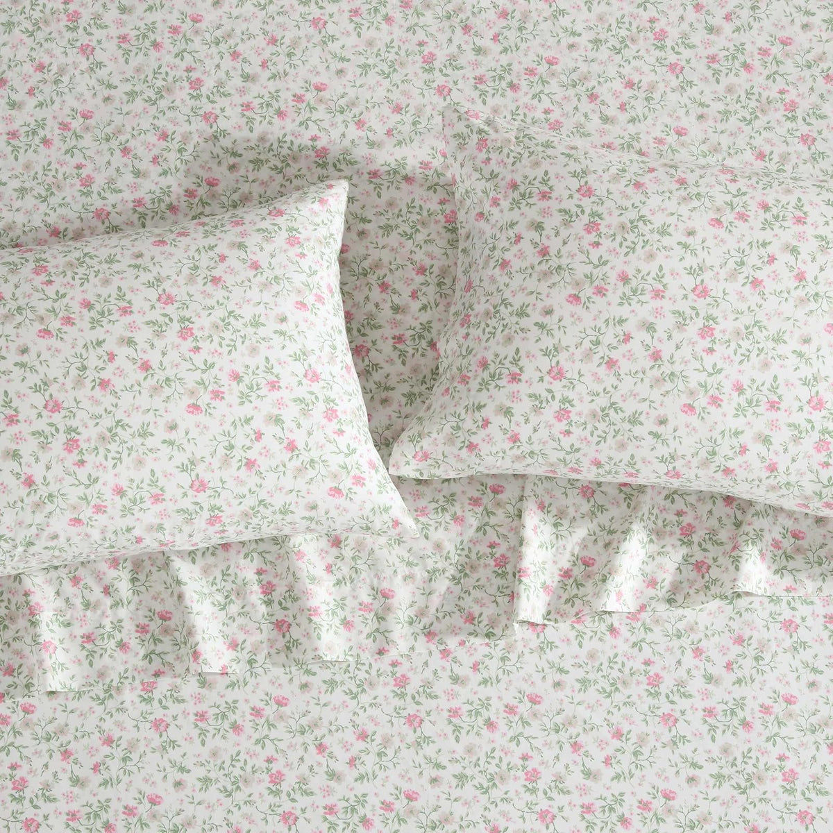 Laura Ashley - Juego de sábanas matrimoniales, Juego de Ropa de Cama de percal de algodón súper Suave con Fundas a Juego, Certificado Oeko-Tex, Color Rosa Bonnie, matrimonial