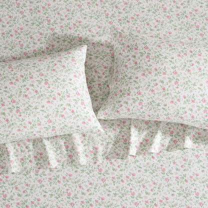 Laura Ashley - Juego de sábanas matrimoniales, Juego de Ropa de Cama de percal de algodón súper Suave con Fundas a Juego, Certificado Oeko-Tex, Color Rosa Bonnie, matrimonial