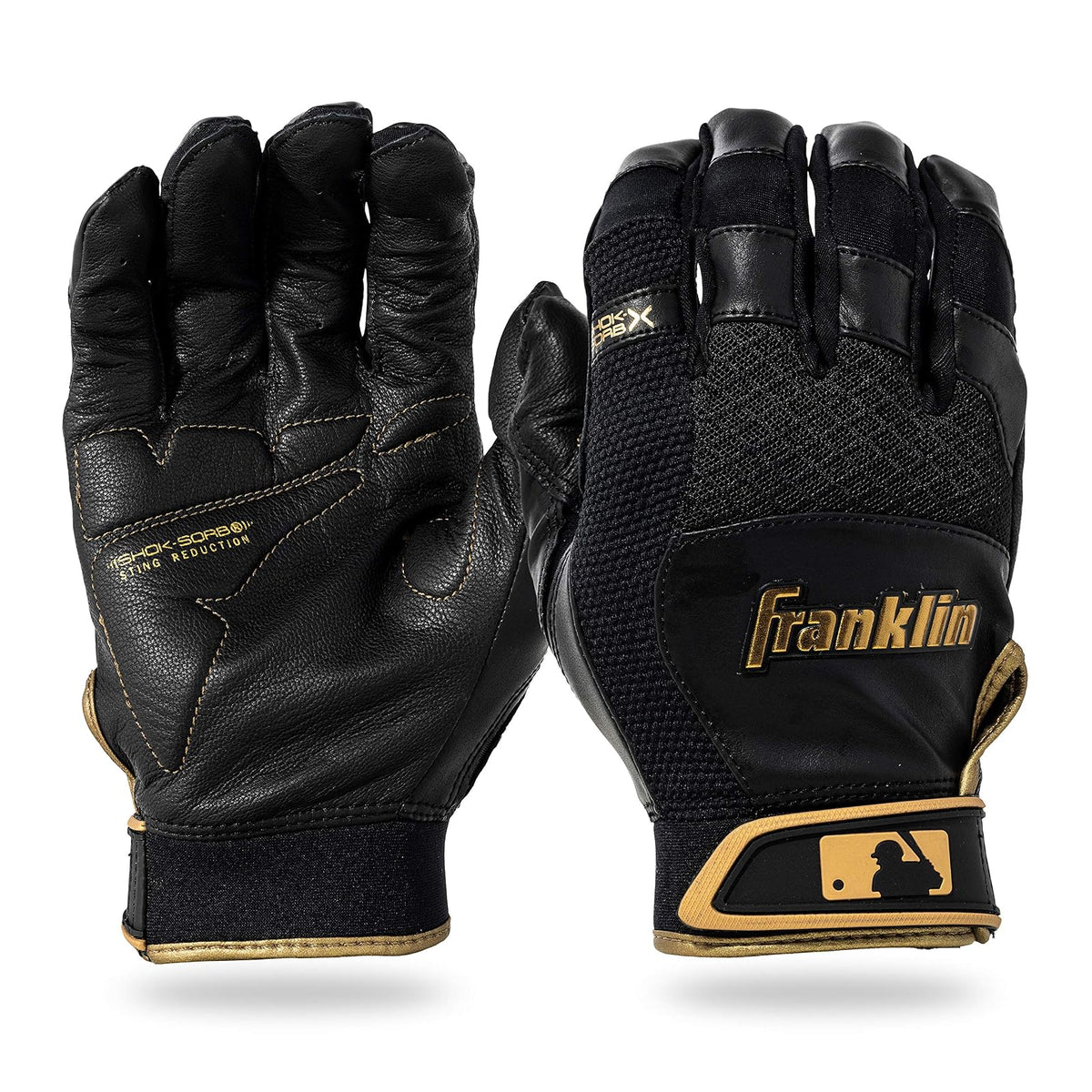 Franklin Sports Guantes de Bateo MLB Shok-Sorb X - CH - Negro - Dorado