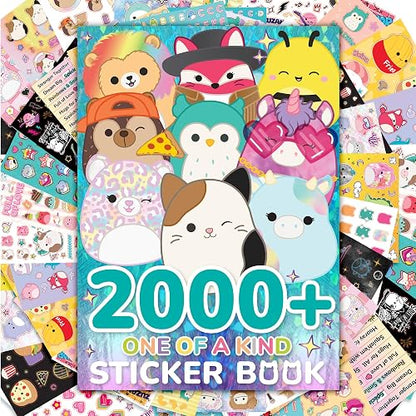 Squishmallows Original 2000 + libro de pegatinas único en la clase, 43 hojas de pegatinas, calcomanías Kawaii Squishmallows para botella de agua, cuadernos, bolsas de recuerdos de fiesta, lindas