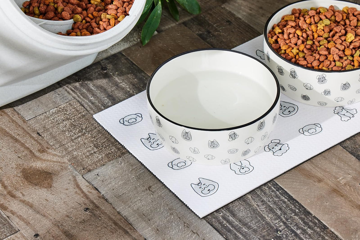 Pearhead Dog Faces - Cuenco para Mascotas, Plato de Agua y Comida para Perros, Accesorio para Perros dueños de Mascotas, cerámica, Gris y Blanco, Grande