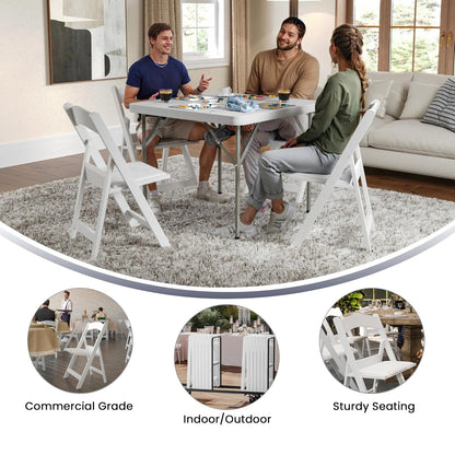 4 Pk. HERCULES™ 1000 lb. Capacity White Resin Folding Chair with White Vinyl Padded Seat