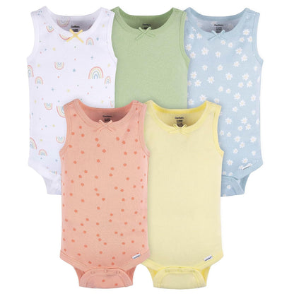 Gerber Paquete de 5 Playeras de Manga Corta para Bebé - 24 Meses - Flor naranja