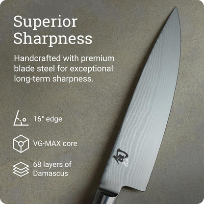 Shun Cutlery Classic Chef's Knife 8”, Thin, Light Kitchen Knife, Ideal for All-Around Food Preparation, Authentic, Handcrafted Japanese Knife, Professional Chef Knife,Black