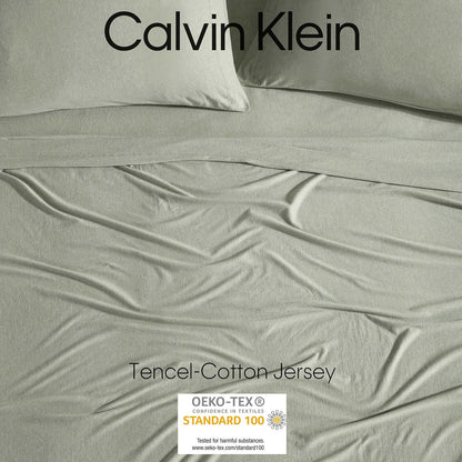 Calvin Klein - Juego de sábanas King con sábana Bajera y Fundas de Almohada | Jersey de algodón, sábana bajera con bolsillo profundo, tamaño King, sábana encimera y fundas de almohada incluidas