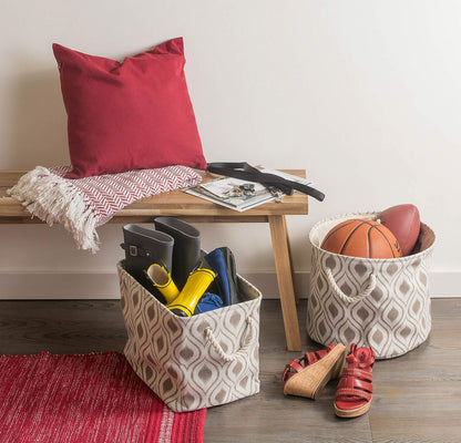 DII Cesta de almacenamiento plegable de poliéster o contenedor con asas de algodón duraderas, solución de organizador para el hogar, oficina, recámara, clóset, juguetes, y lavandería, Ikat , Ikat Stone, 17.75x12x15", 1, 1