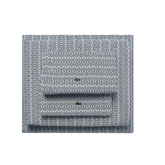 Lacoste Racquets - Sábana de 4 Piezas 100% algodón percal – Fresco, crujiente, Mate y Duradero, Certificado Oeko-Tex, Estampado, Azul Marino, tamaño matrimonial