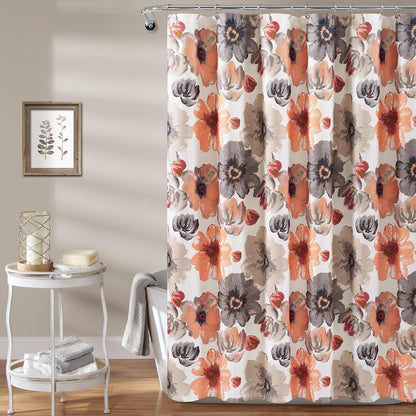 Lush Decor - Cortina de Ducha Floral de Leah, 72 Pulgadas de Ancho x 72 Pulgadas de Largo, Coral y Gris, Cortinas de Ducha de Tela, Cortina de baño botánica de Acuarela, decoración de Granja y Campo - Coral