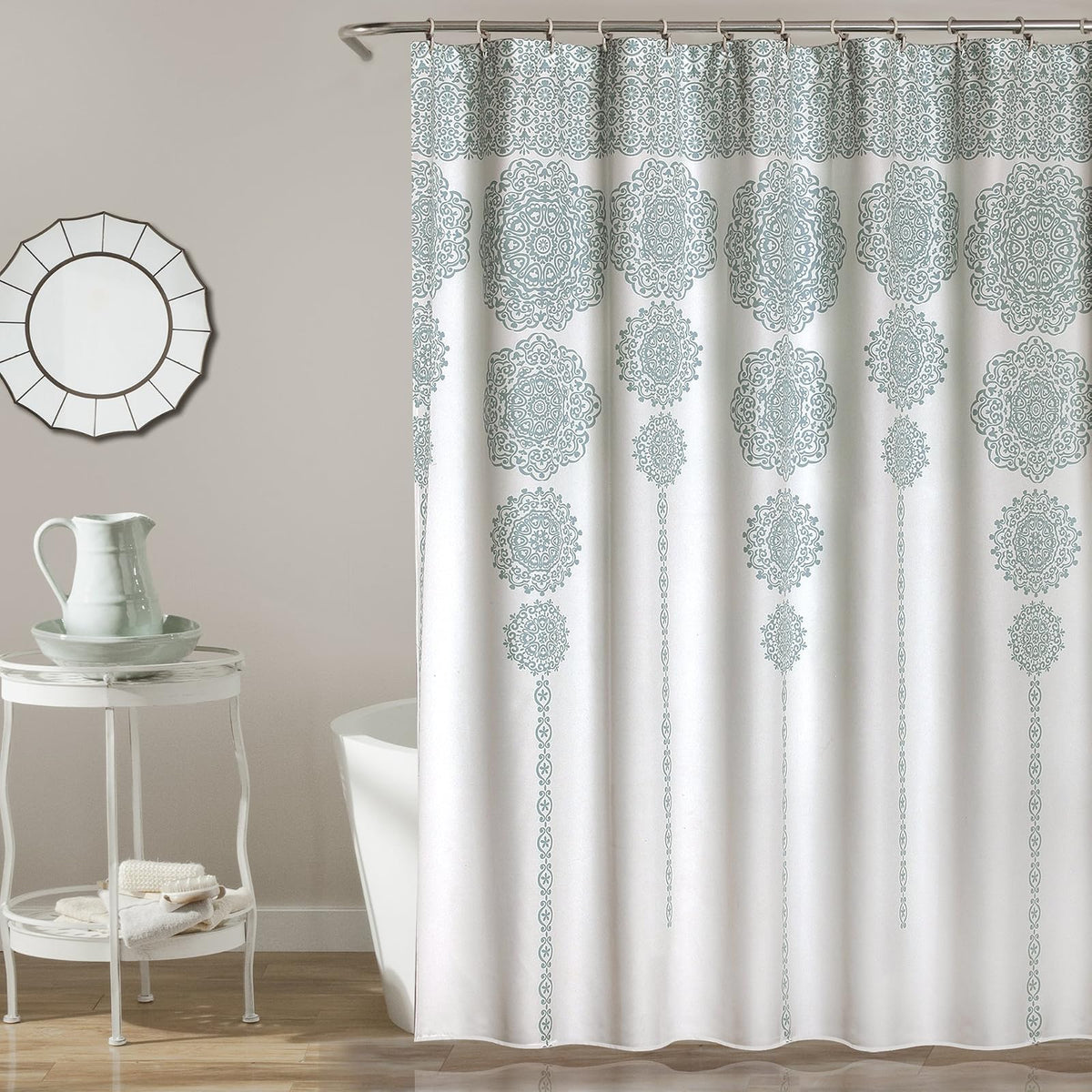 Lush Decor - Cortina de Ducha con diseño de Damasco Bohemio y Mandala de Tela, 72 x 72 Pulgadas, Color Azul - Azul