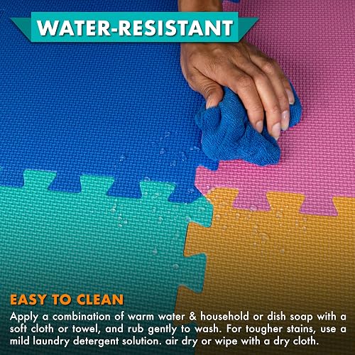 ProSource Baby Play Mat, Soft Foam Floor Tiles for Kids, Interlocking EVA Panels for Playpen Use, Crawling Development Surface, Safe Non-Toxic Toddler Flooring, 16 Tiles, Multicolor