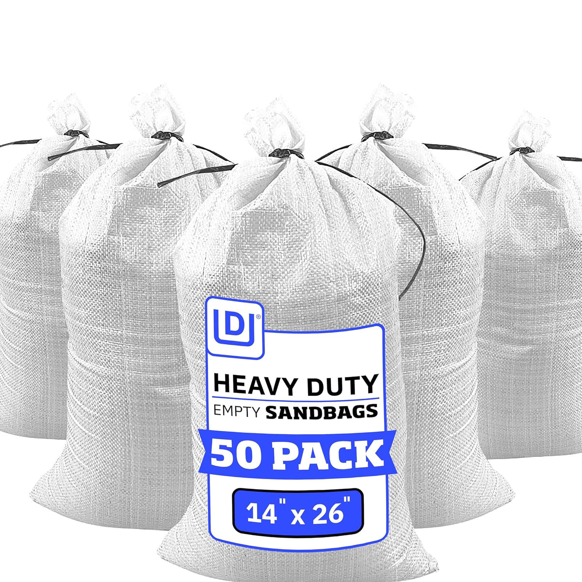 DURASACK Bolsas de Arena Resistentes con Cuerdas de Amarre - Blanco - 50 Sandbags