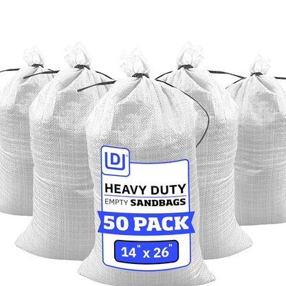 DURASACK Bolsas de Arena Resistentes con Cuerdas de Amarre - Blanco - 50 Sandbags