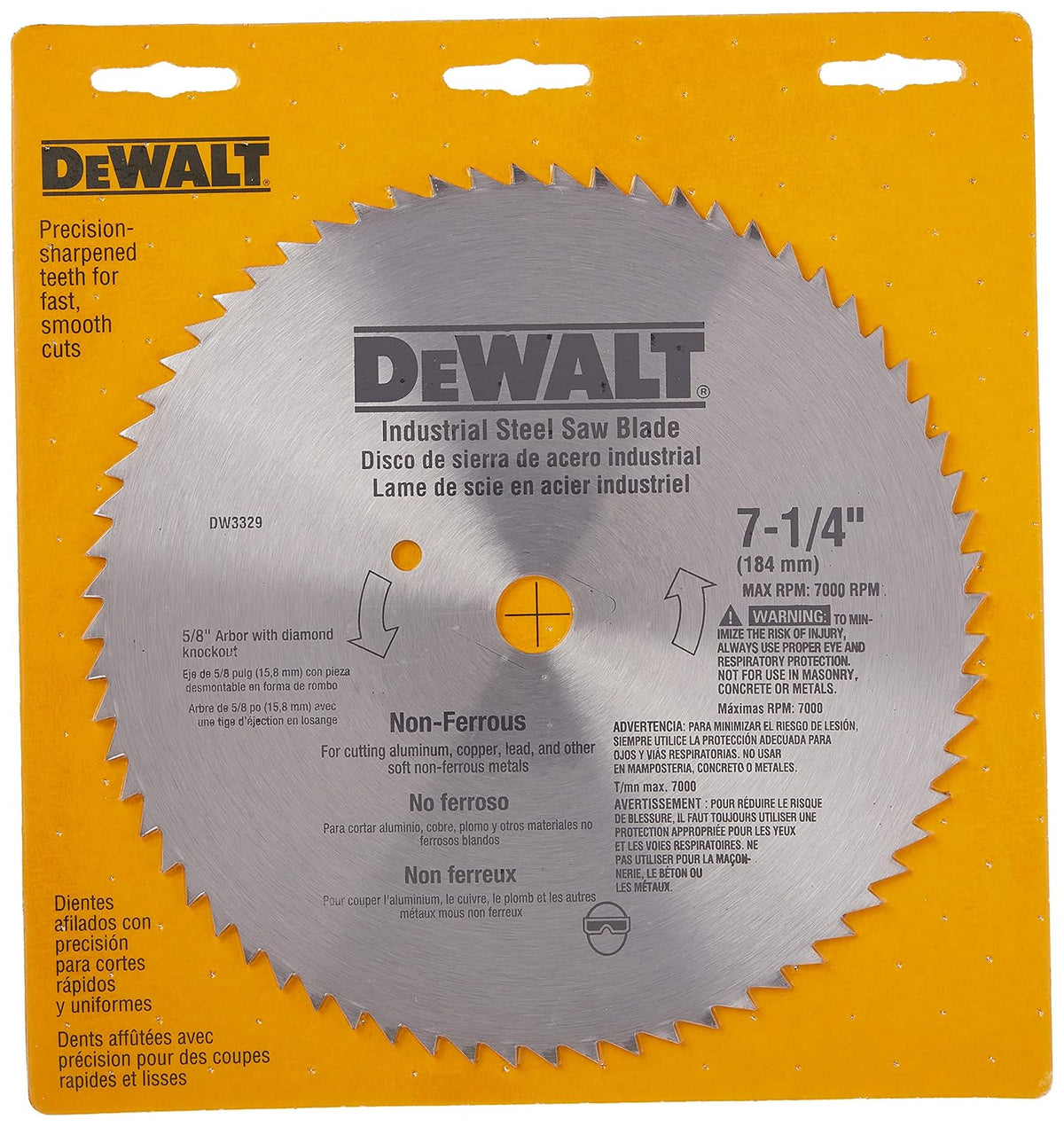 Dewalt DW3329 Disco Sierra Acero Industrial Metales No Ferrosos, 7-1/4" X 68D