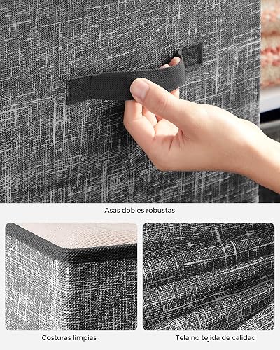 SONGMICS Cajas Cubos de Almacenamiento de Tela no Tejida de 30 cm con Asas Dobles, Juego de 6, Organizadores de Armario, Negro MROB030B01