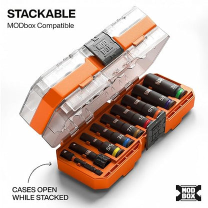 KLEIN TOOLS 65109IMPCT KNECT Juego de dados de impacto de pozo profundo de 3/8 de pulgada, juego de herramientas SAE de 9 piezas con adaptador de destornillador de impacto, adaptador de llave