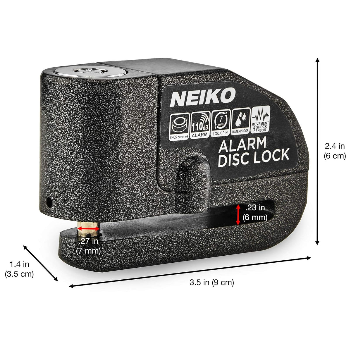 Neiko Candado de Motocicleta Antirrobo con Alarma 52908A | Bloqueo de disco, sensor de movimiento, 110 dB, compatible con motocicletas, , scooters
