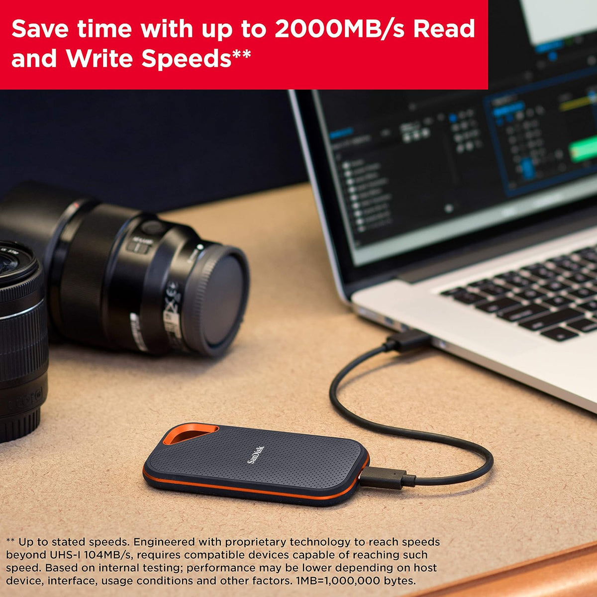 SanDisk SSD portátil Extreme PRO de 1 TB - Hasta 2000 MB/s - USB-C, USB 3.2 Gen 2x2 - Unidad externa de estado sólido - SDSSDE81-1T00-G25, negro