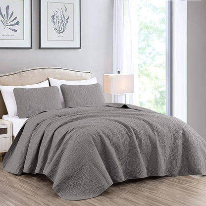 Chezmoi Collection Juego de Colcha Austin 3 Piezas - Queen - Gris