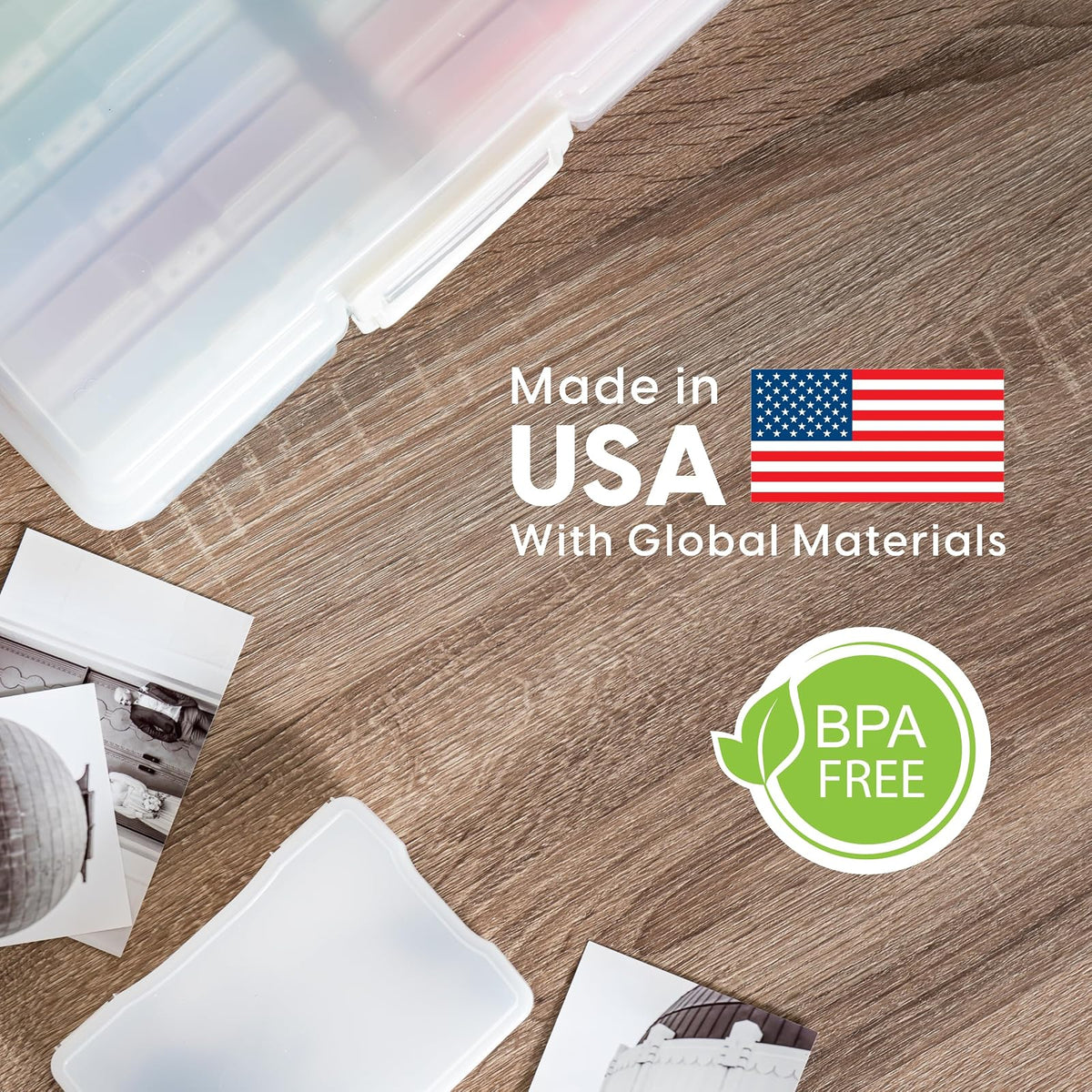 IRIS USA Caja Organizadora para Fotos, 16 Estuches, 2 Piezas, Perla | Compatible con fotos 4"x6", asa integrada, organizador para tareas, calcomanías, recortes y tarjetas didácticas
