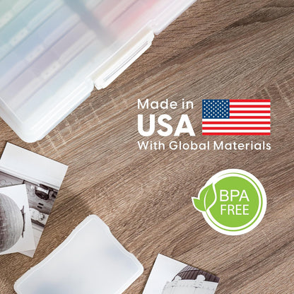 IRIS USA Caja Organizadora para Fotos, 16 Estuches, 2 Piezas, Perla | Compatible con fotos 4"x6", asa integrada, organizador para tareas, calcomanías, recortes y tarjetas didácticas