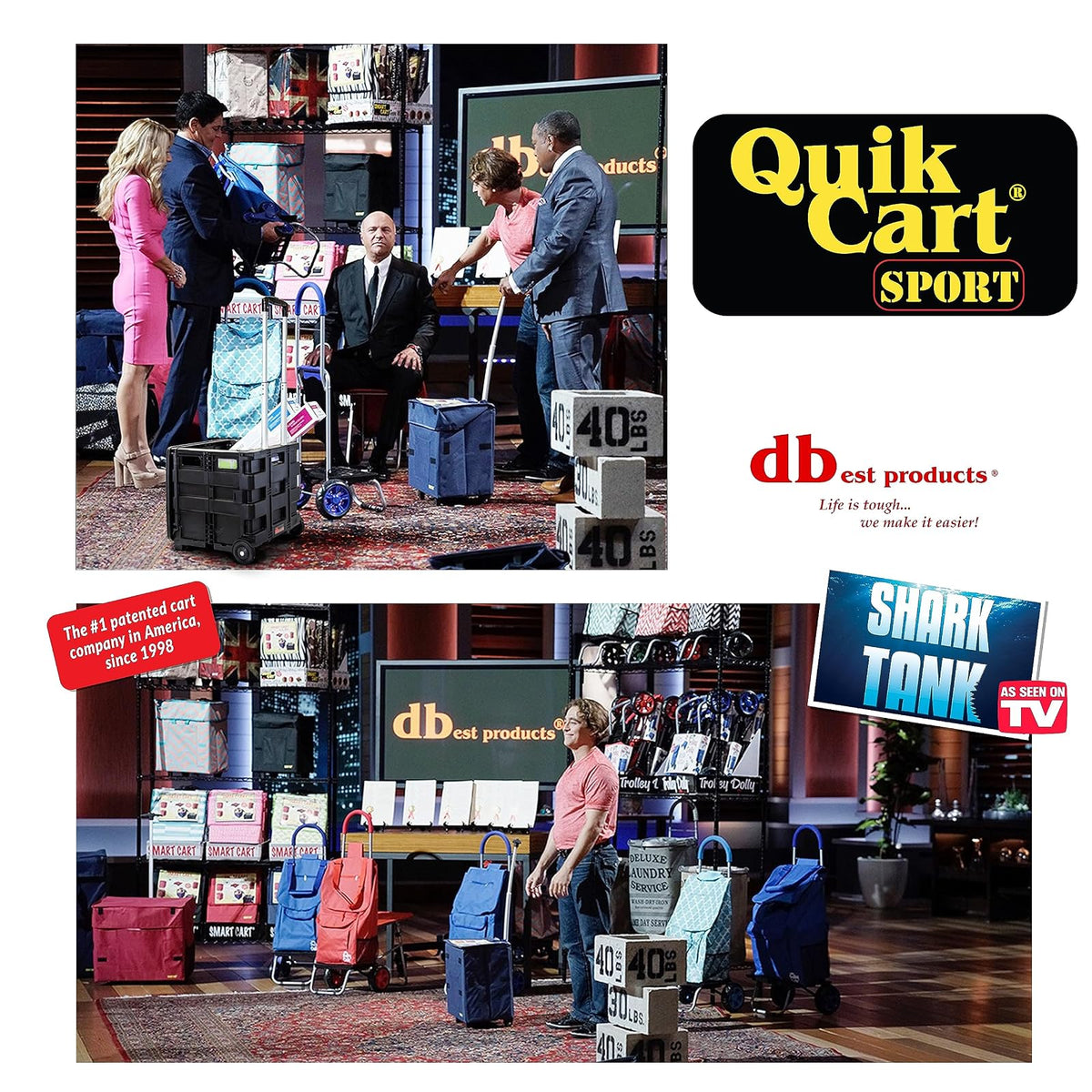 dbest products Quik Cart Sport – Carrito Plegable con Ruedas para Profesores, Cesta de Transporte de 36 kg de Capacidad, Fabricado en plástico Resistente, Negro, Compacto