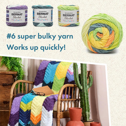 Bernat - Toalla de playa con diseño de patchwork, paquete de 2 unidades de 300 g, 100% poliéster, #6, súper voluminosa, 220 yardas, tela/ganchillo