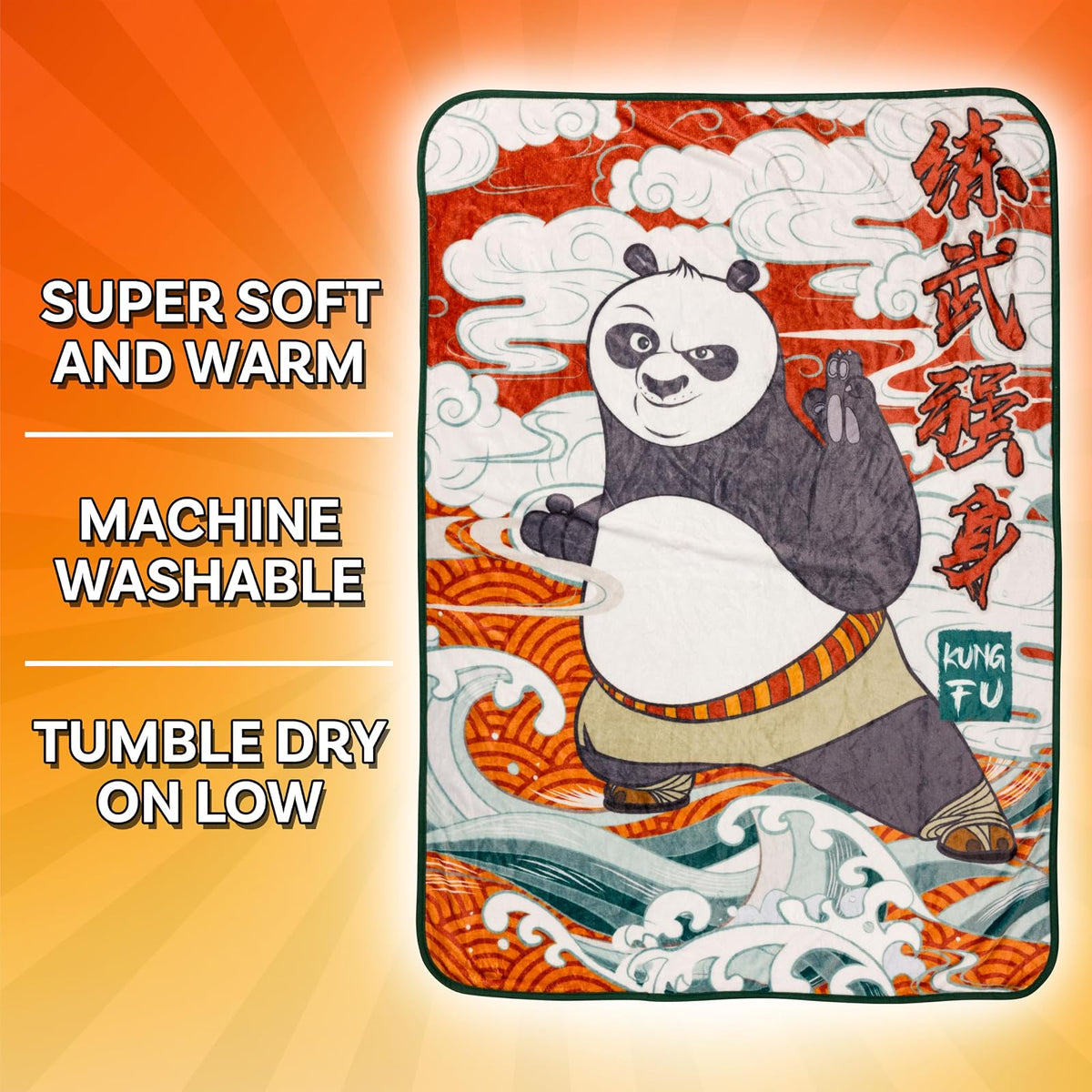 Silver Buffalo Kung Fu Panda - Manta de Forro Polar de 45 x 60 Pulgadas, Suave y acogedora, 180 g/m²