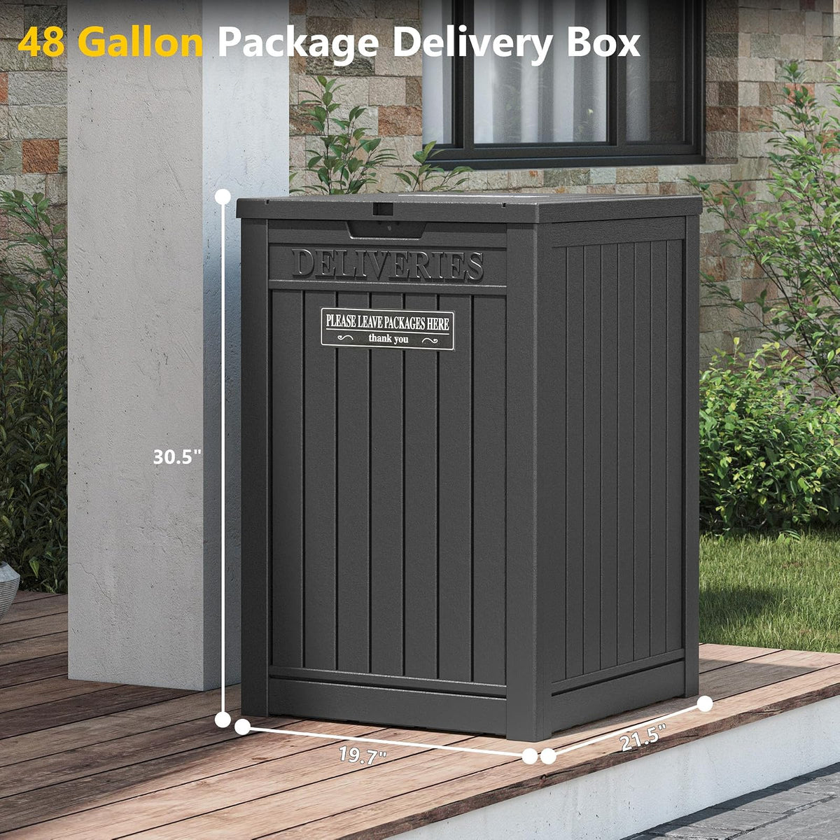 LHBGO - Caja de entrega para exteriores, almacenamiento de 48 galones con cierre seguro, gran contenedor de resina para exteriores