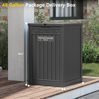 LHBGO - Caja de entrega para exteriores, almacenamiento de 48 galones con cierre seguro, gran contenedor de resina para exteriores