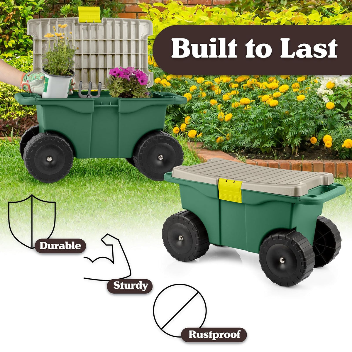 Pure Garden 75-MJ2011 Plastic Garden Storage Cart & Scooter, 20"