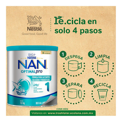 NAN 1 Optimal Pro Fórmula Para Lactantes a Base de Leche Etapa1 Lata 1.5 Kg