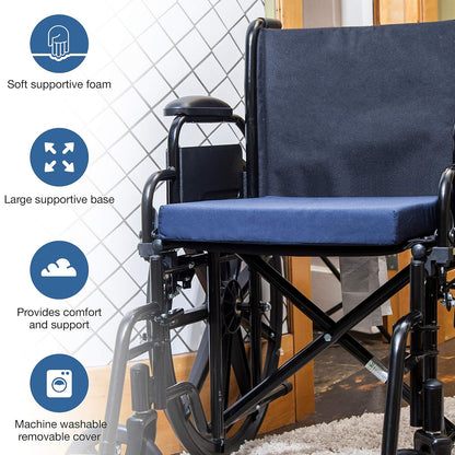 DMI Seat Cushion for Wheelchairs, Mobility Scooters, Office and Kitchen Chairs or Car Seats to Add Support and Comfort while Reducing Pressure and Stress on Back, 2 inches thick, 16 x 18, Navy Blue